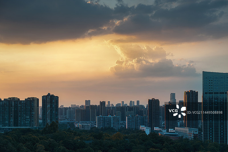 成都城市落日锦江区建筑风光图片素材