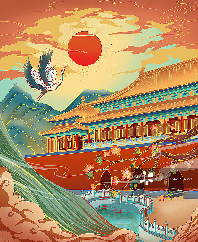 国风插画故宫图片素材