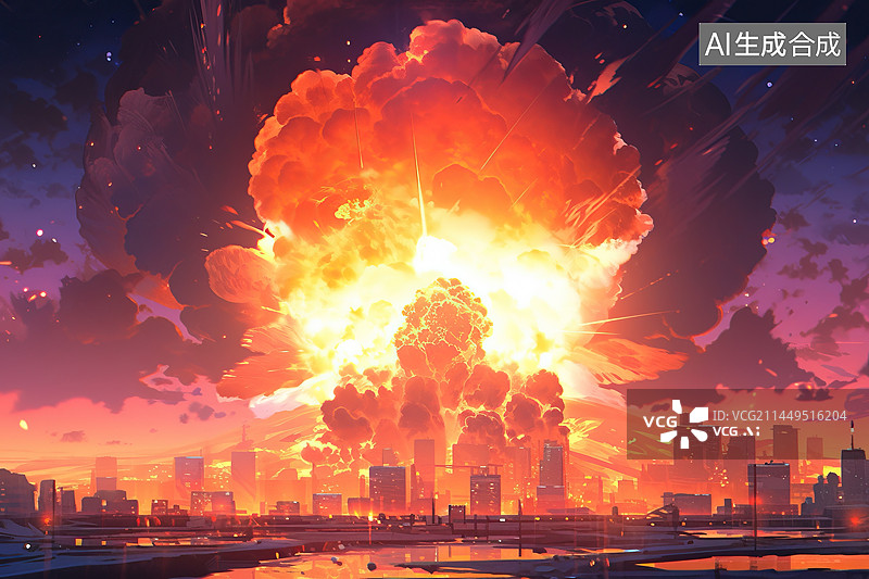【AI数字艺术】原子爆炸,核灾难背景，场景发生核爆炸插画图片素材