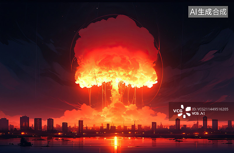 【AI数字艺术】原子爆炸,核灾难背景，场景发生核爆炸插画图片素材