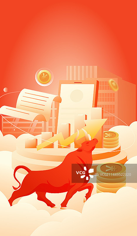 股市股票投资基金牛市矢量插画海报图片素材