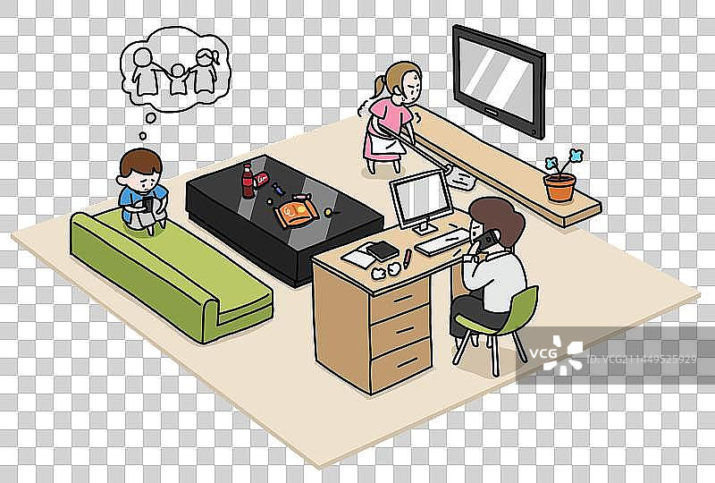 一家三口在客厅图片素材