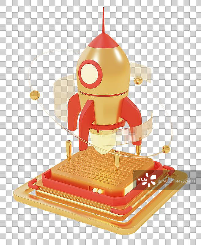 正方形的底座上有一个火箭图片素材