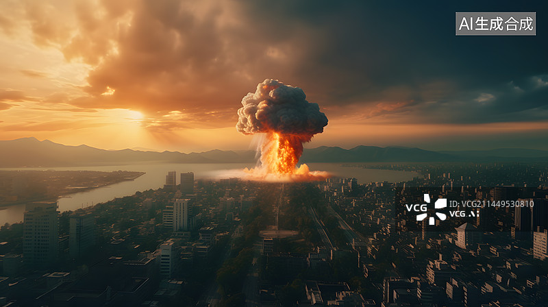 【AI数字艺术】核弹爆炸蘑菇云插画图片素材