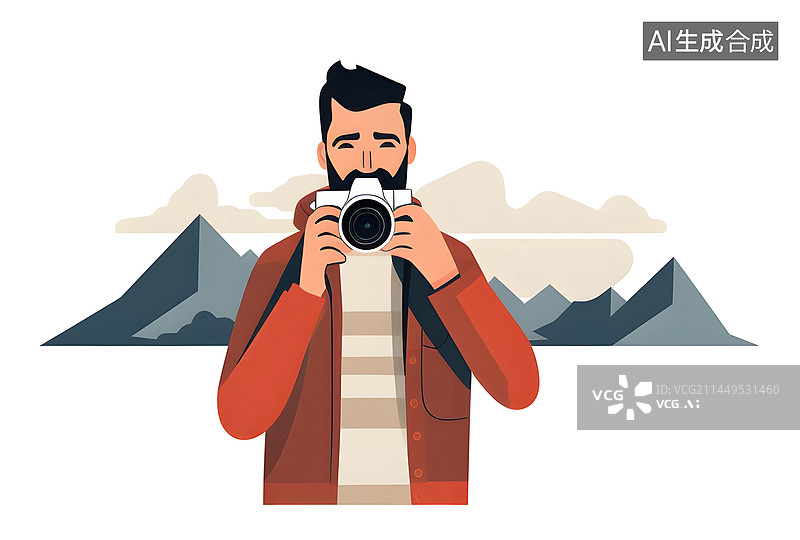 【AI数字艺术】AIGC:男性摄影师旅行拍照纪念打卡图片素材