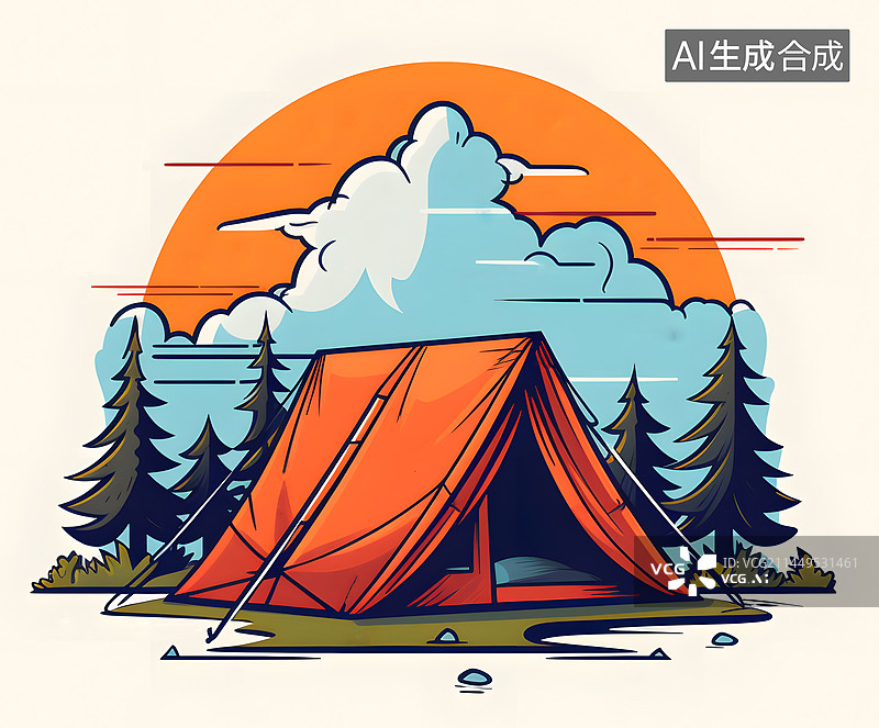 【AI数字艺术】AIGC：露营帐篷好天气户外风景图片素材