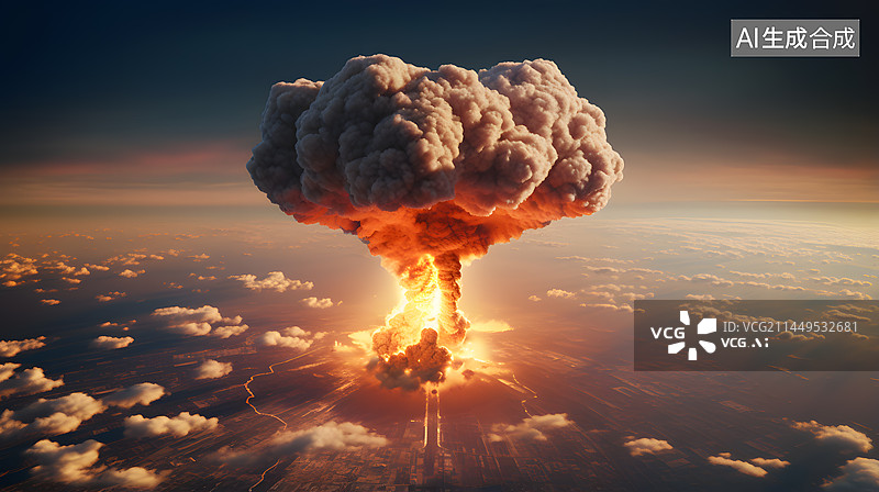 【AI数字艺术】核弹爆炸蘑菇云插画图片素材