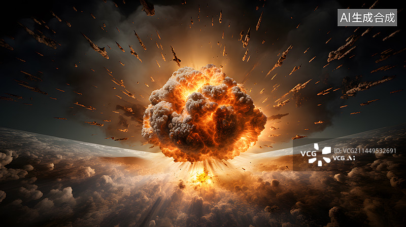 【AI数字艺术】核弹爆炸蘑菇云插画图片素材