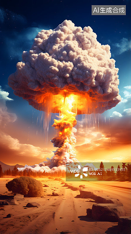 【AI数字艺术】核弹爆炸蘑菇云插画图片素材