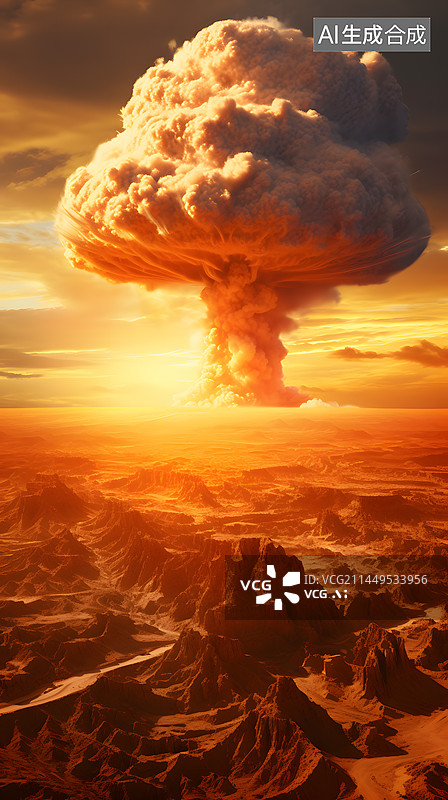 【AI数字艺术】核弹爆炸蘑菇云插画图片素材