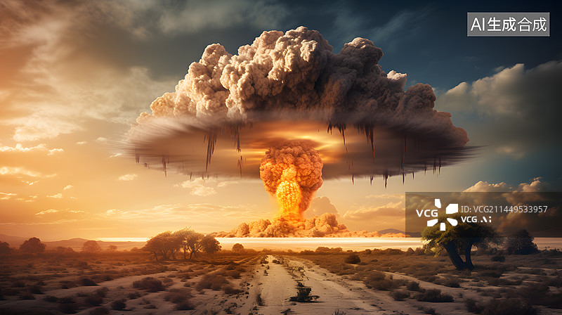 【AI数字艺术】核弹爆炸蘑菇云插画图片素材