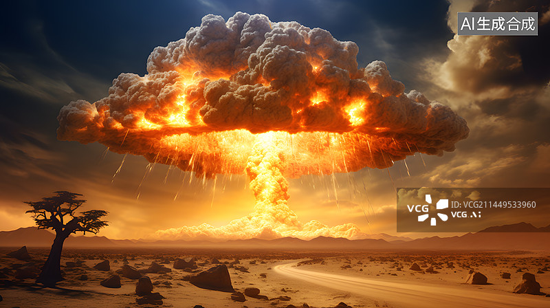 【AI数字艺术】核弹爆炸蘑菇云插画图片素材