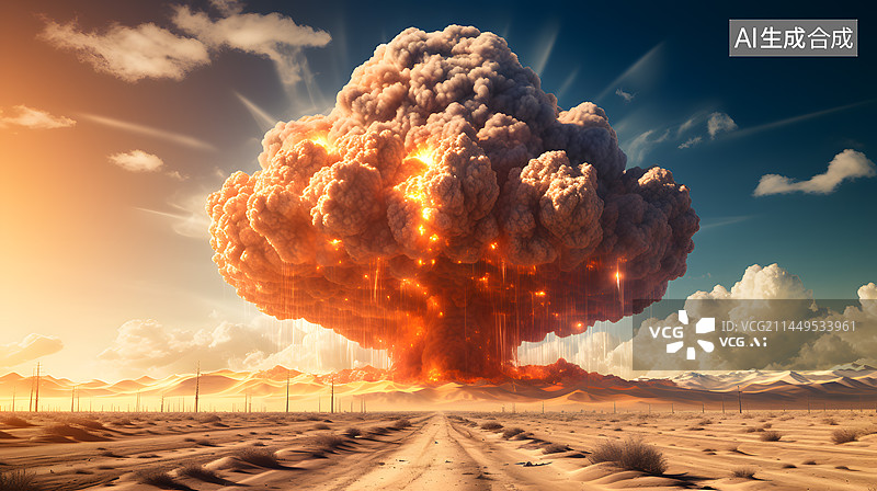 【AI数字艺术】核弹爆炸蘑菇云插画图片素材