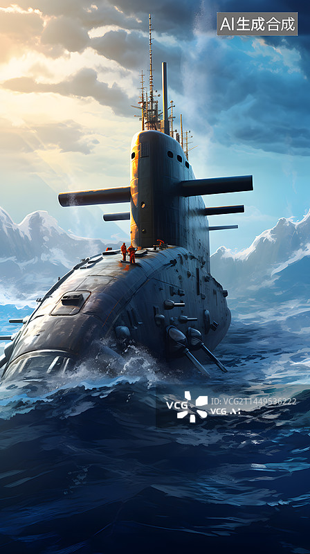 【AI数字艺术】核潜艇海上侧面图片素材