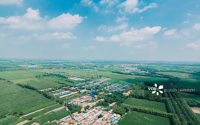 航拍蓝天白云下的东北平原图片素材