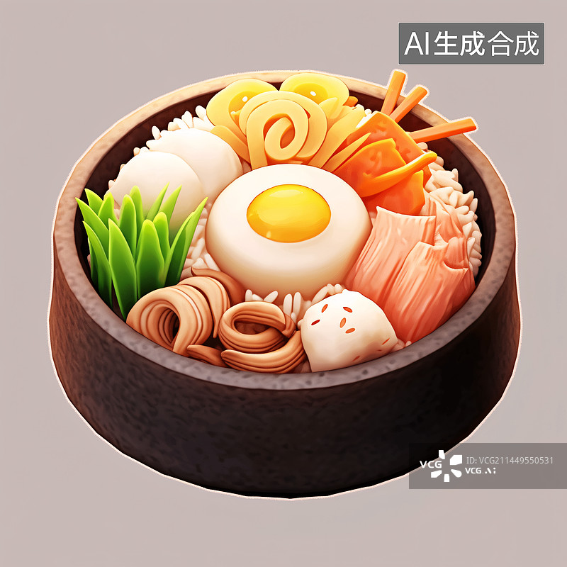 【AI数字艺术】石锅脆肠，韩式拌饭美食插画图片素材