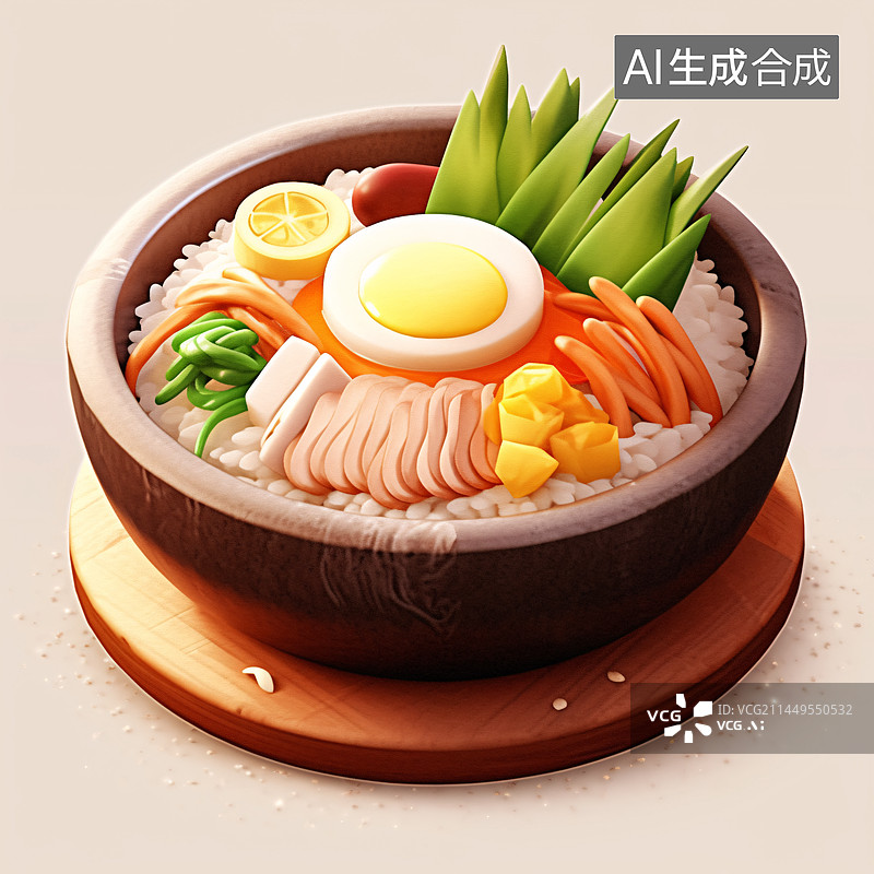 【AI数字艺术】石锅脆肠，韩式拌饭美食插画图片素材