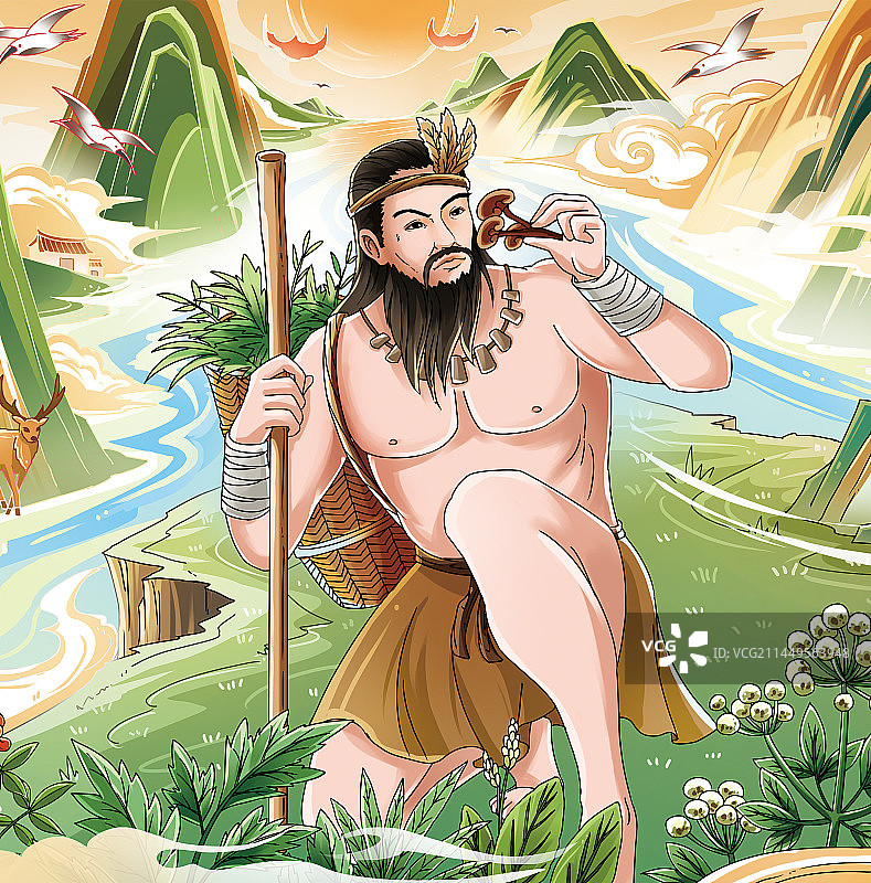 神农尝百草插画图片素材