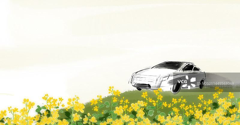 开满油菜花的汽车图片素材