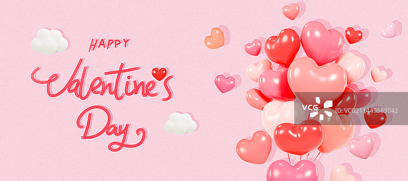 3D情人节七夕节爱心气球飞舞浪漫粉色海报模板图片素材