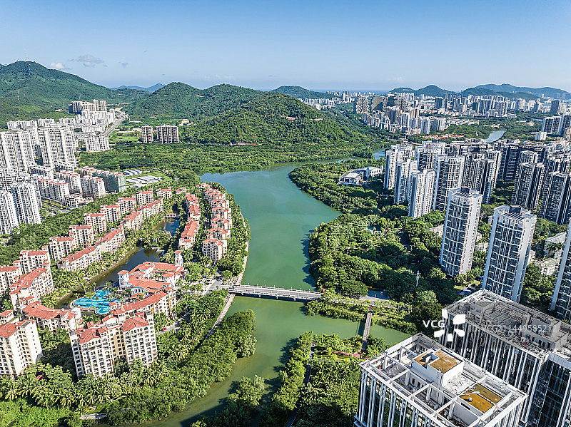 海南三亚吉阳区中央商务区城市风光航拍图片素材