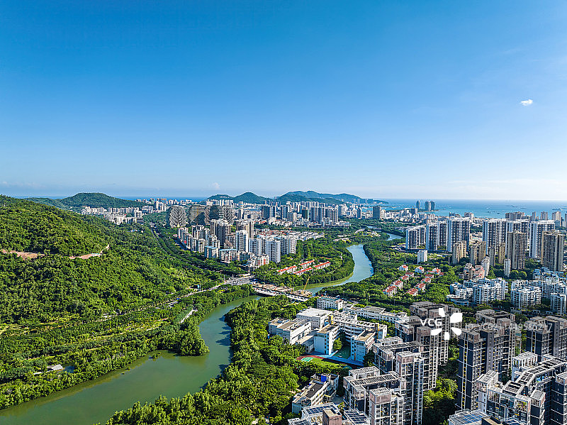 海南三亚吉阳区中央商务区城市风光航拍图片素材