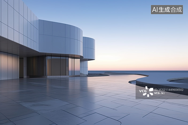 【AI数字艺术】暮色中的现代建筑和空旷广场图片素材