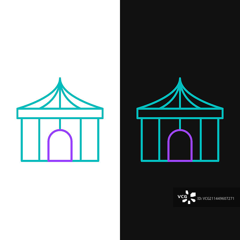 白色和黑色背景上的线条马戏团帐篷图标图片素材