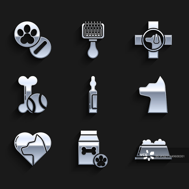 宠物用品：药瓶、医疗包、宠物食品和宠物碗图片素材