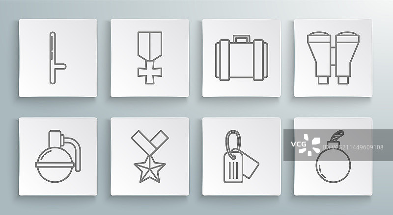 军事元素套装：手榴弹、军功章、军犬图片素材