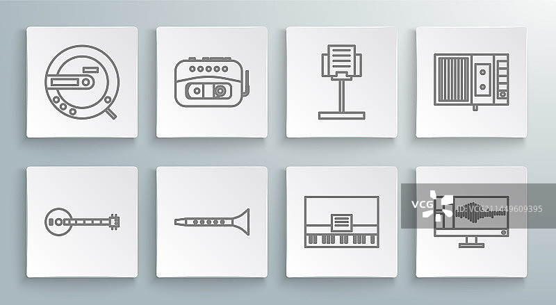 班卓琴磁带播放机单簧管钢琴线性组合图片素材