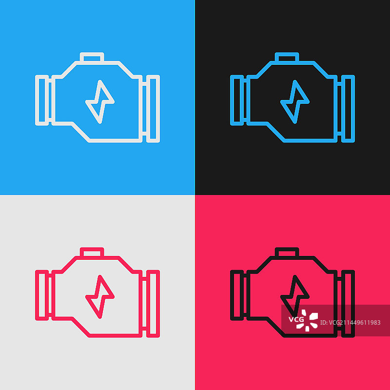 彩色背景上的波普艺术线条发动机检查图标图片素材