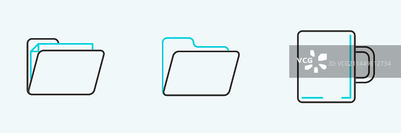 咖啡杯文件袋线条组合图片素材