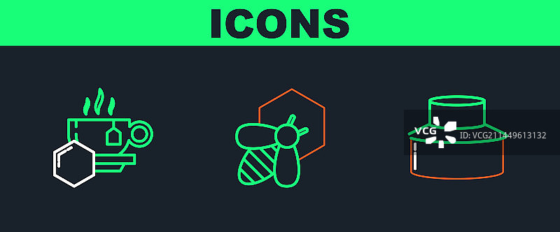 戴防护帽的养蜂人与茶杯线条图标图片素材