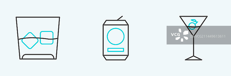 马提尼酒杯、威士忌加冰酒杯线条图片素材