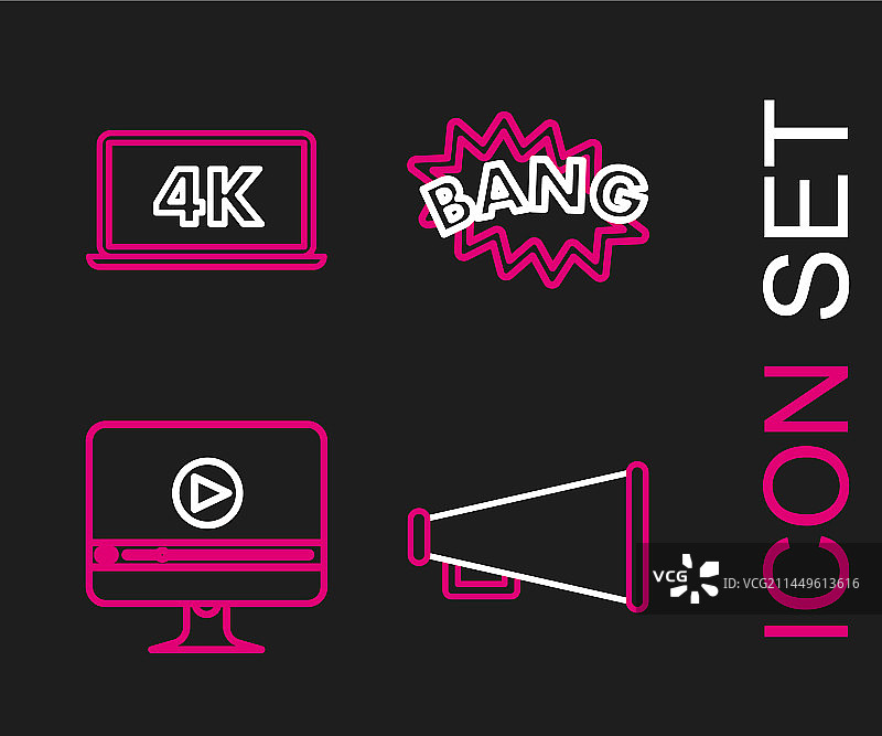 扩音器、在线播放视频爆炸的线条组合图片素材