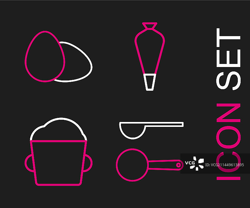 量勺烘焙碗面团线性图标图片素材