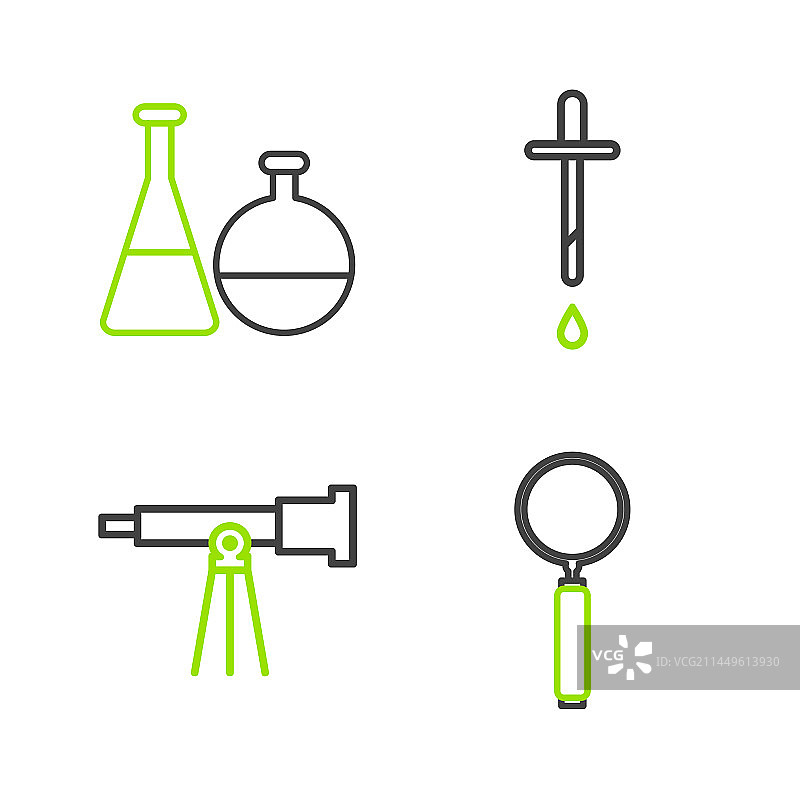 放大镜望远镜滴管线条组合图片素材