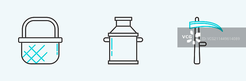 镰刀购物篮和罐头容器图片素材