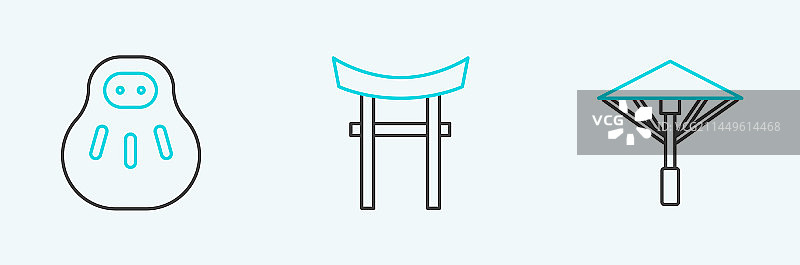 招财猫遮阳伞线条组合图片素材