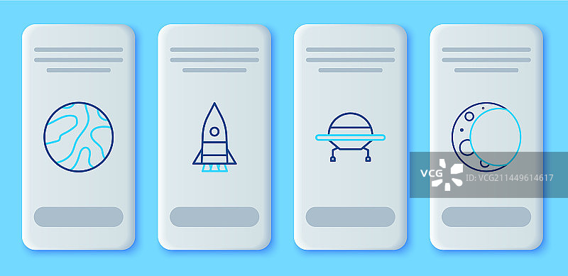 线条火箭飞船、不明飞行物和宇宙飞船图片素材
