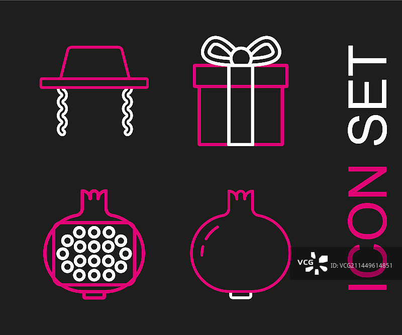 石榴礼品盒犹太教线条集合图片素材