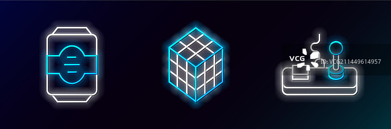 游戏手柄、能量饮料和魔方图标图片素材