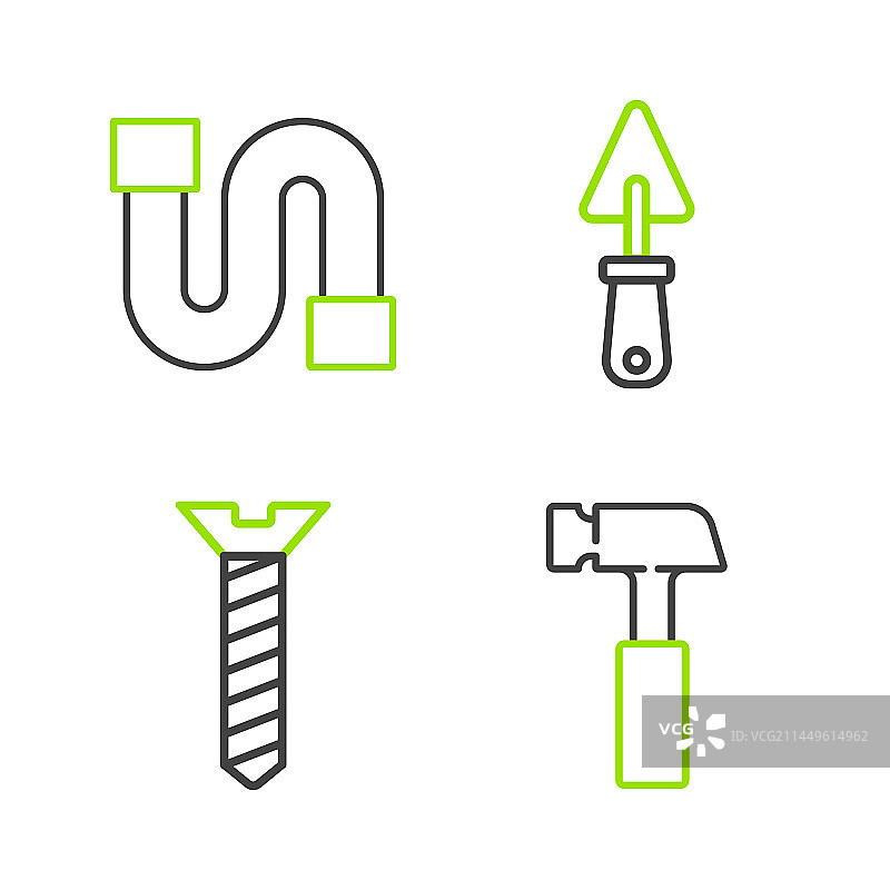 建筑工具套装线条元素：锤子、螺丝刀、泥刀图片素材