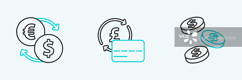 带有美元货币兑换的硬币金钱线条集合图片素材