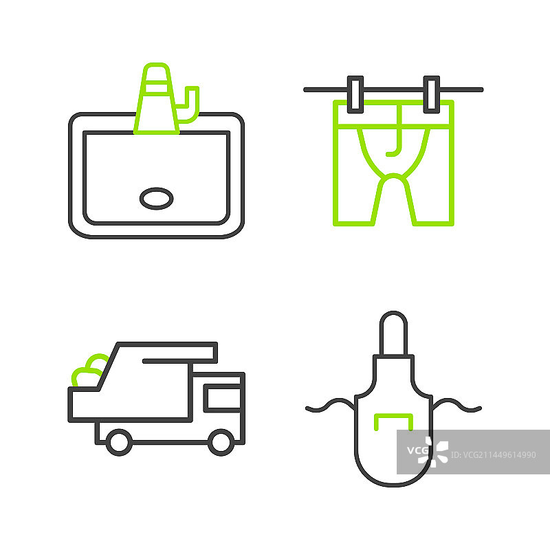 厨房用品：围裙、垃圾车、晾衣绳等图片素材