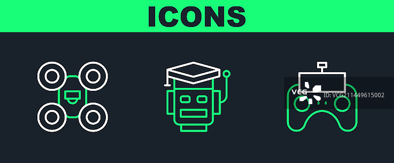 线性遥控无人机和机器人图标图片素材