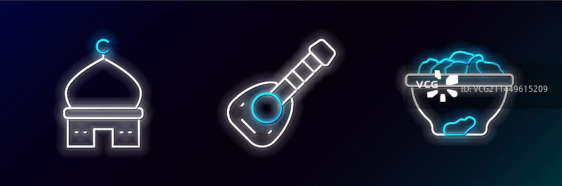 碗中海枣、清真寺线条集合图片素材