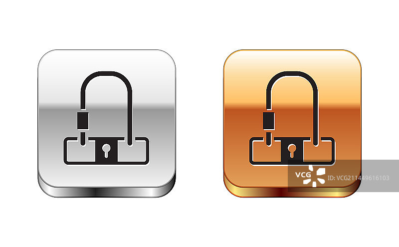 黑色U型自行车锁工业图标图片素材