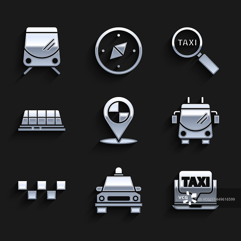 带有出租车和笔记本电脑呼叫的地图指针合集图片素材